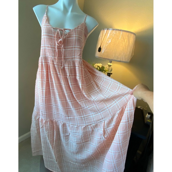 🔴 3/$25 Forever 21 Women’s Plus Sleeveless Pink Plaid Maxi Dress 0X - 3X NWT - Picture 5 of 8
